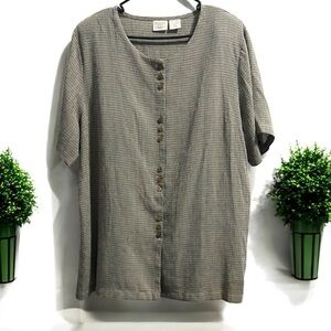 Studio C Monochrome Checkered and Striped Button Down Blouse size 3X